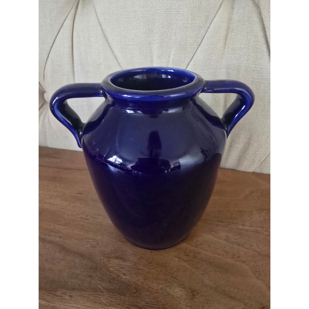Vintage Cobalt Blue Ceramic Vase with Double Handles